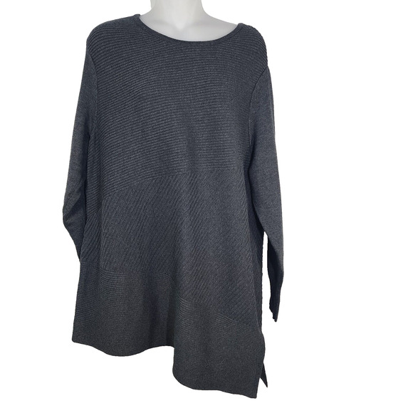 Chico's Tunic Sweater Women Size 2 US Large Gray Ribbed Asymmetrical Hem Classic - Picture 1 of 9